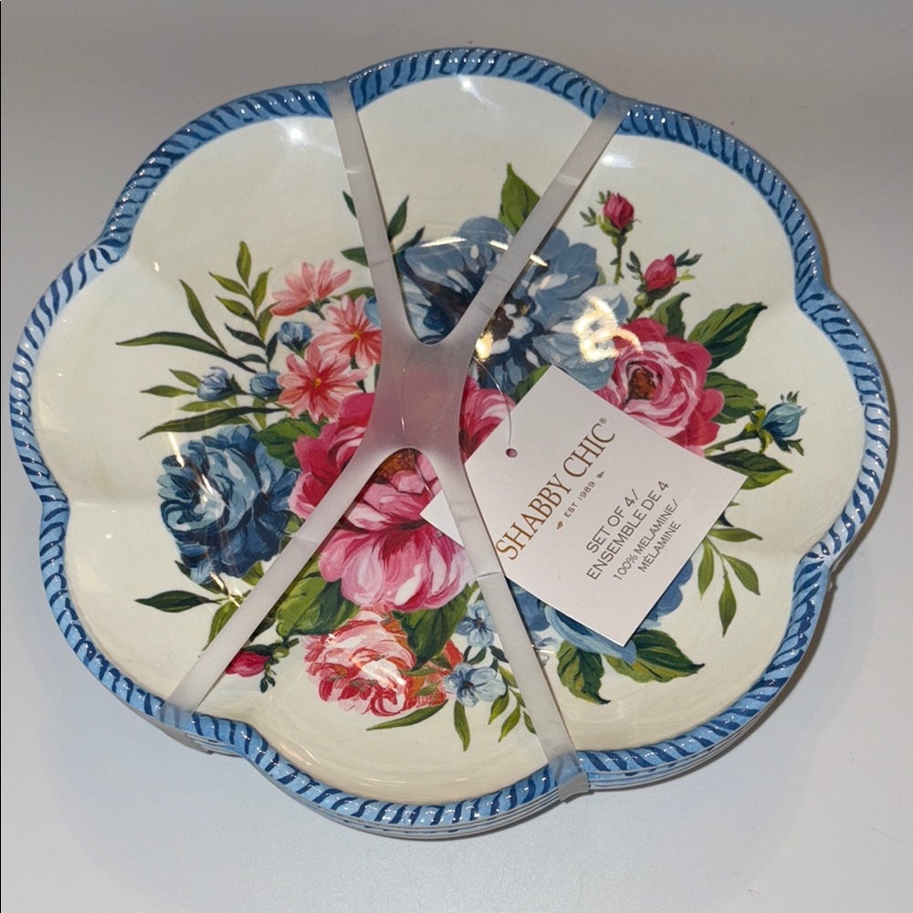 Shabby Chic Easter/Spring  Floral melamine salad plate  Set of 4- Blue and Pink